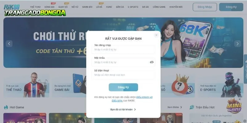 Các bước đăng ký tài khoản tại nhà cái RIK88