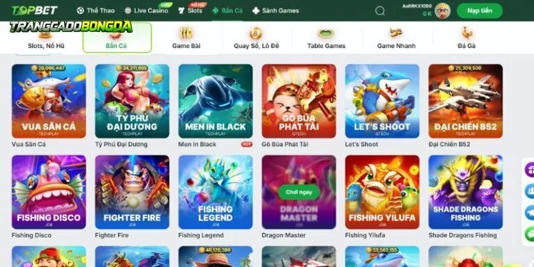Khám phá thông tin về sảnh bắn cá tại TOPBET